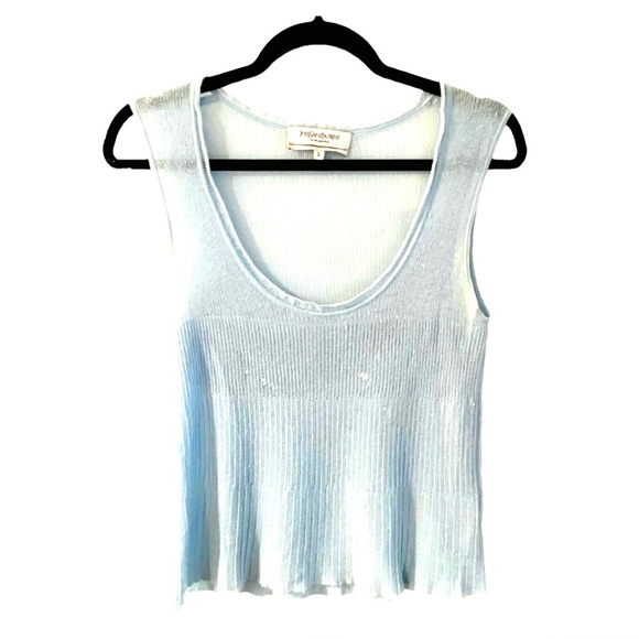 Saint Laurent Top Tank Semi-Sheer Pure Cashmere Sleeveless Blue Tank Top… - Picture 4 of 13